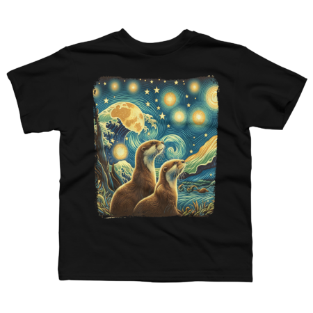Two River Otter Van Gogh Starry Night Vintage by PalmerTree
