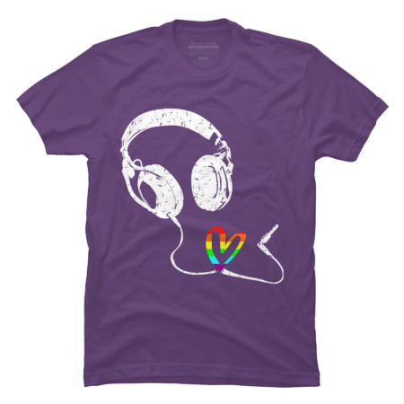 Music Headphones Rainbow Heart LGBTQ T-Shirt by Yostingth