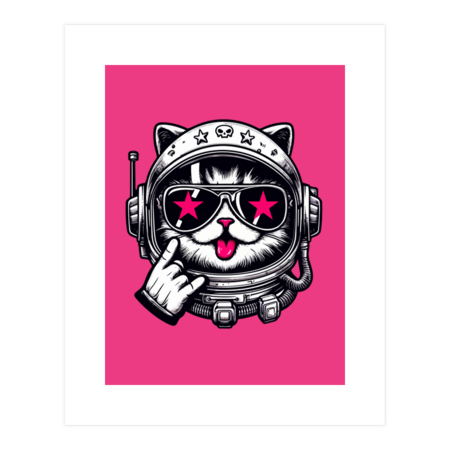 Cat in astronaut helmet with pink stars by AnnArtshock