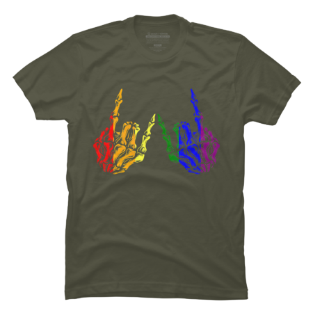 Skeleton Rock Hand LGBT Rainbow Flag T-Shirt by RattSi