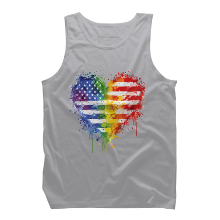 USA Flag Rainbow heart LGBT Gay Lesbian Pride T-Shirt by RivehArt