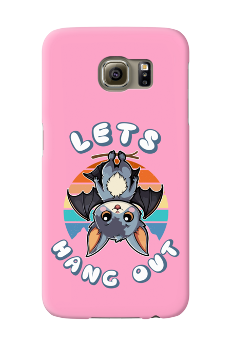 Let's Hang Out | Cute Bat Hanging Upside Down and Retro Sunset by IncSter