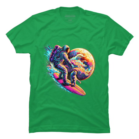 Cat And Astronaut Surfing Outer Space T-Shirt by FunArtDesigns00