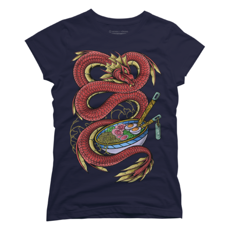 Cool Japanese Dragon Ramen T-Shirt by Suissino