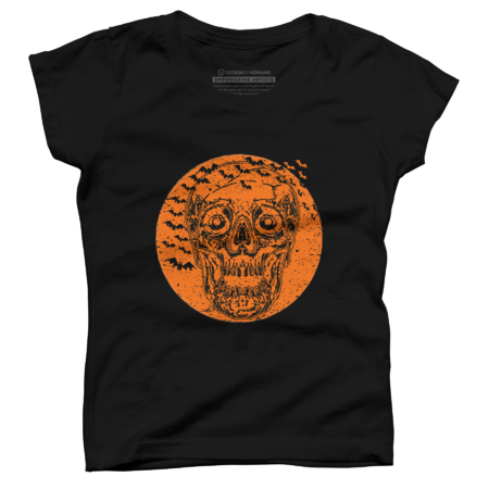 Halloween Skull Skeleton Bats Flying Vintage T-Shirt by Makesbymiss