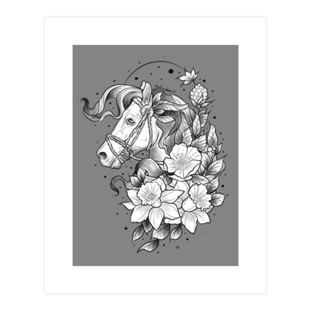 Floral horse tattoo design by Mentiradeloro