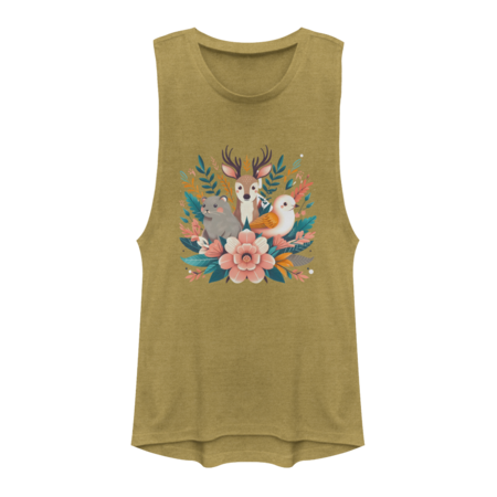 Floral Harmony: Enchanting Deer, Avian, and Field Mouse by inoveka