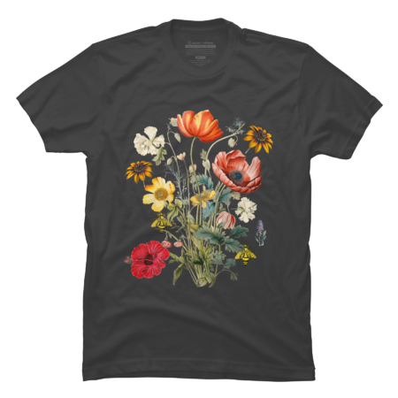 Vintage Retro Floral Flowers T-Shirt by Bunchcat
