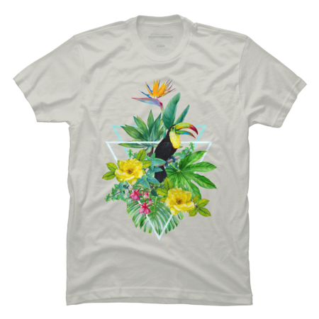Tropical paradise garden with toucan and flowers