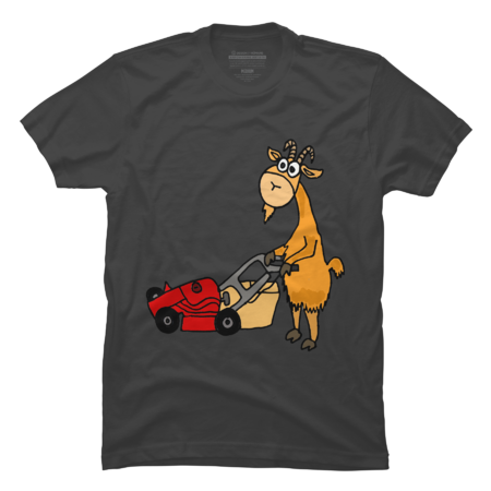 Funny Goat Pushing Red Lawn Mower Artwork by SmileToday
