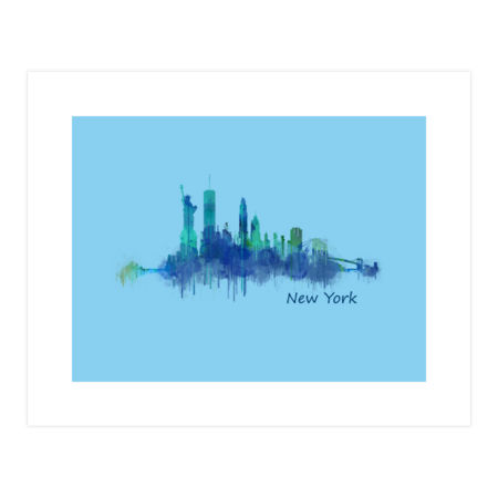 New York City Skyline v05 Cityscape Watercolor by HQPhoto