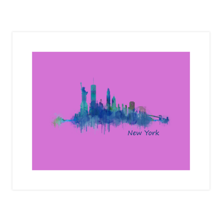 New York City Skyline v05 Cityscape Watercolor by HQPhoto