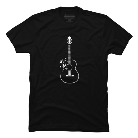 Simple guitar shape flying birds black and white art by happycolours
