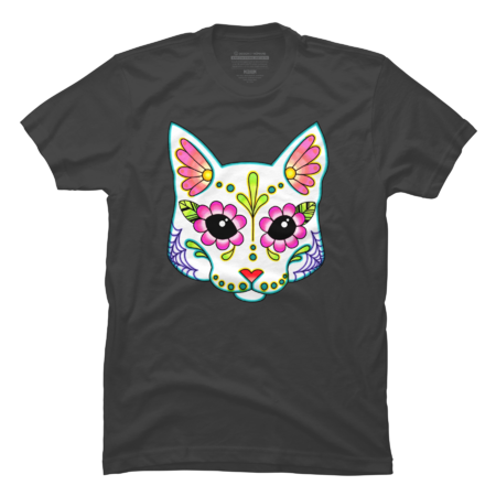 Cat in White - Day of the Dead Sugar Skull Kitty by prettyinink