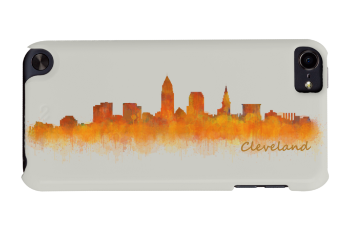 Cleveland Ohio City Skyline in watercolor v2 by HQPhoto