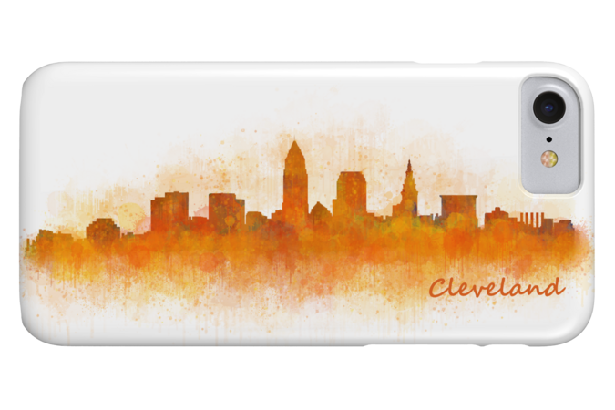Cleveland Ohio City Skyline in watercolor v3 by HQPhoto