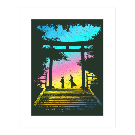 Two Samurai Ronin Ready to fight by Sunrise at the Torii gate by Bacht