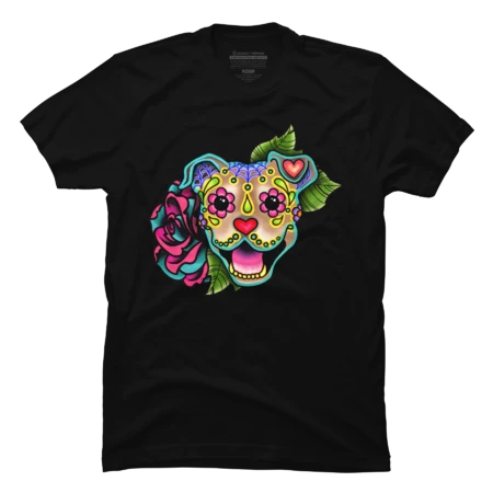 Smiling Pit Bull in Fawn - Day of the Dead Pitbull - Sugar Skull by prettyinink