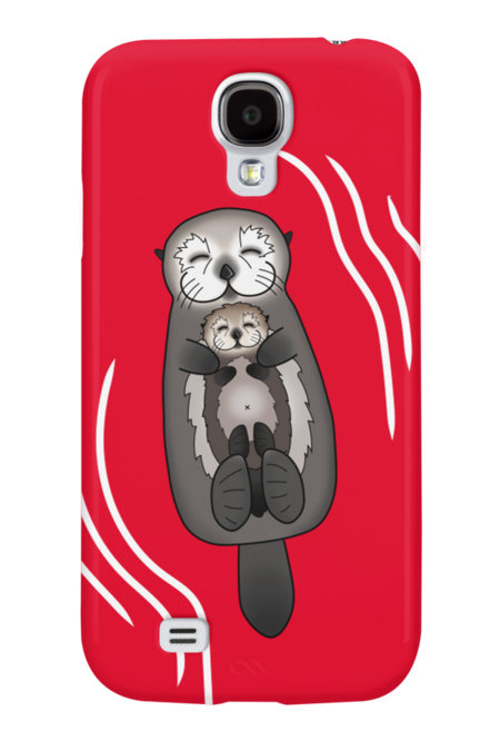 Mother and Pup Sea Otters - Mom Holding Baby Otter by prettyinink