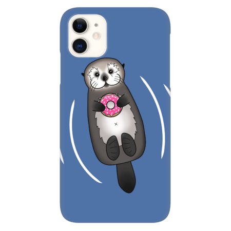 Sea Otter with Donut - Cute Otter Holding Doughnut with Little P by prettyinink