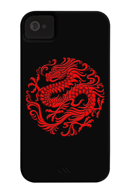 Traditional Red Chinese Dragon Circle by jeffbartels
