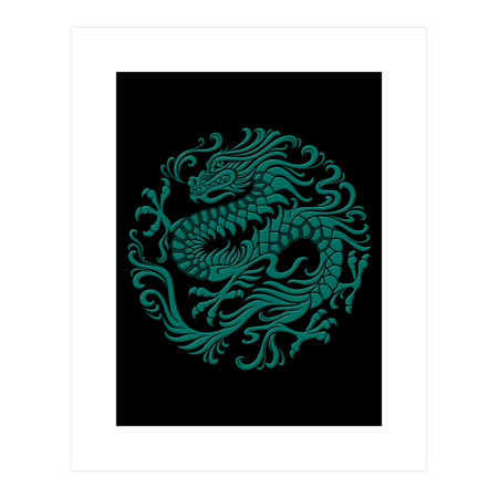Traditional Teal Blue Chinese Dragon Circle