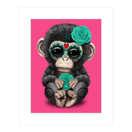Blue Day of the Dead Sugar Skull Baby Chimp