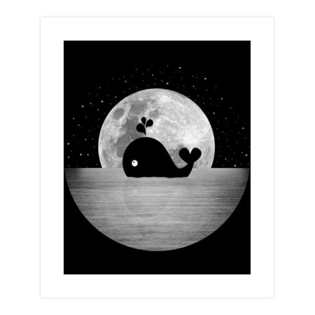 Whale Night Swim - Black and White by Maryedenoa