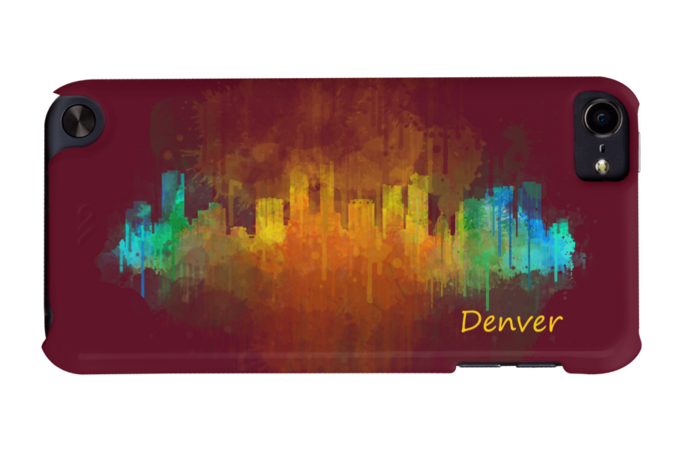 Denver Colorado City Dark Watercolor Skyline Hq v4 by HQPhoto