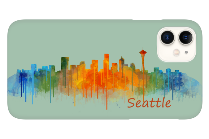 Seattle washington City Skyline in watercolor art. V2 by HQPhoto