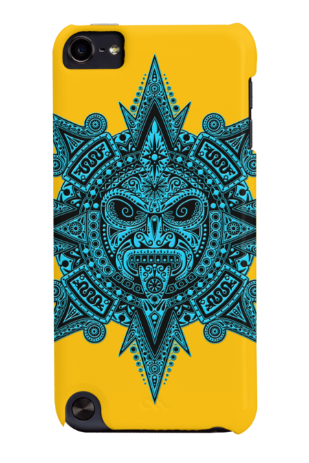 Ancient Blue and Black Mayan Sun Mask by jeffbartels