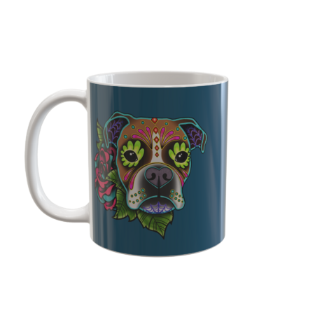 Boxer in White Fawn - Day of the Dead Sugar Skull Dog by prettyinink