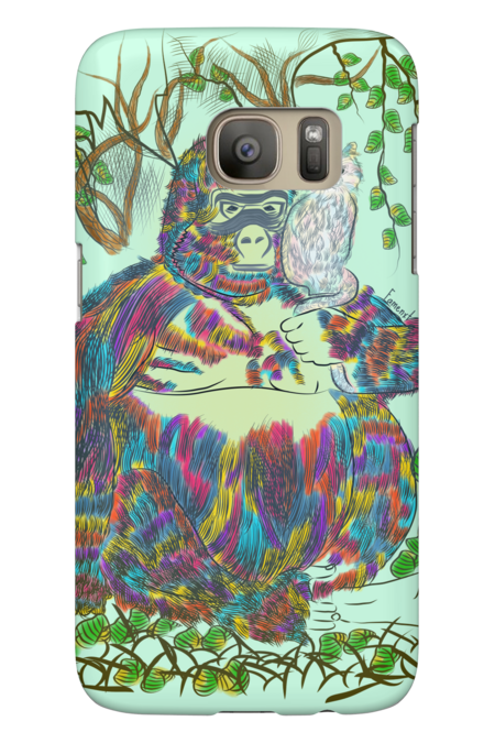 Vibrant Jungle Gorilla and his Cat by famenxt