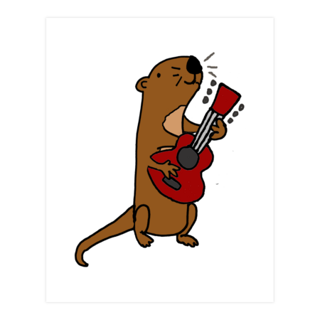 Funny Cute Sea Otter Playing Guitar Art by SmileToday