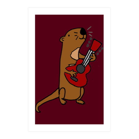 Funny Cute Sea Otter Playing Guitar Art by SmileToday