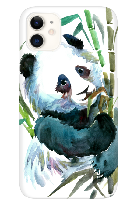 Panda hugging a bamboo stem