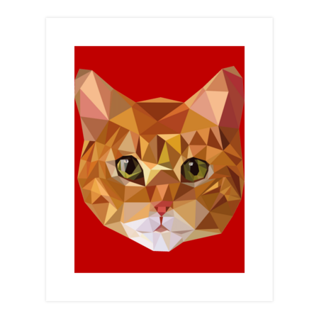 Red cat in low- poly style, polygonal abstract portrait of kitty