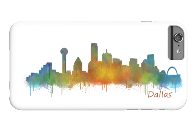 Dallas Texas city watercolor Skyline v02 by HQPhoto