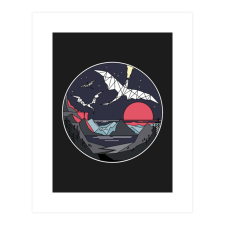 Three Dragons - Geometric fantasy art by happycolours