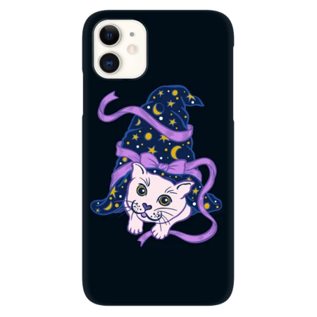 Cute Cat in Witch Sorcerer Hat Moon and Stars Ribbon by DoubleBrush