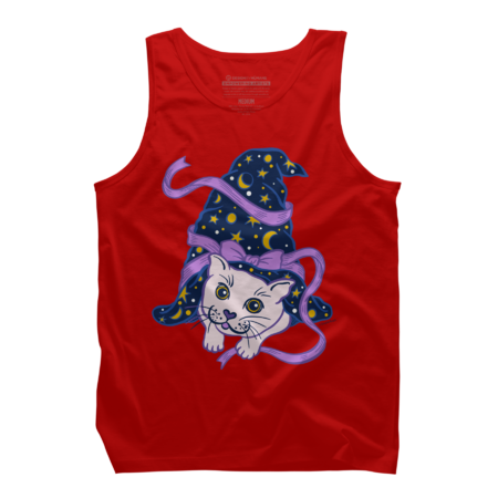 Cute Cat in Witch Sorcerer Hat Moon and Stars Ribbon by DoubleBrush