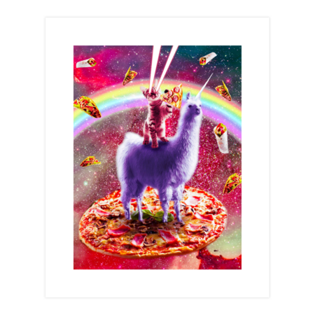 Laser Eyes Outer Space Cat Riding On Llama Unicorn by SkylerJHill
