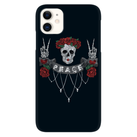 Skull with red roses and peace sign by VesnaDesigns