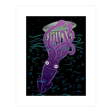 Giant Squid Vs. UFO by Desdymona