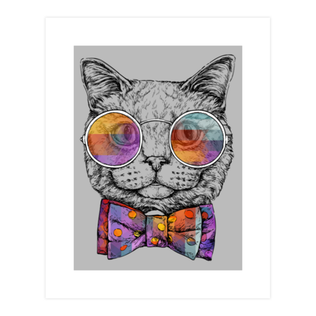 Funny Smilimg Cat With Bright Glasses And Bow Tie
