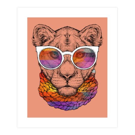 Cute Female Lion With Bright Glasses And Scarf by DianaPryadieva